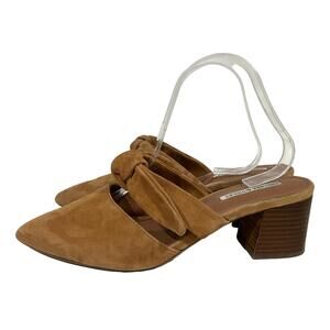 Chelsea & Violet Mules Brown Bow Block Heels Suede Molly Slip On Women's Sz 8.5